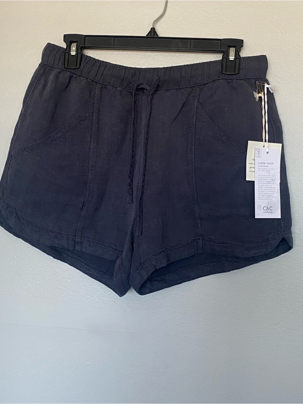 C&C California Navy Drawstring Linen-Blend Athletic Shorts